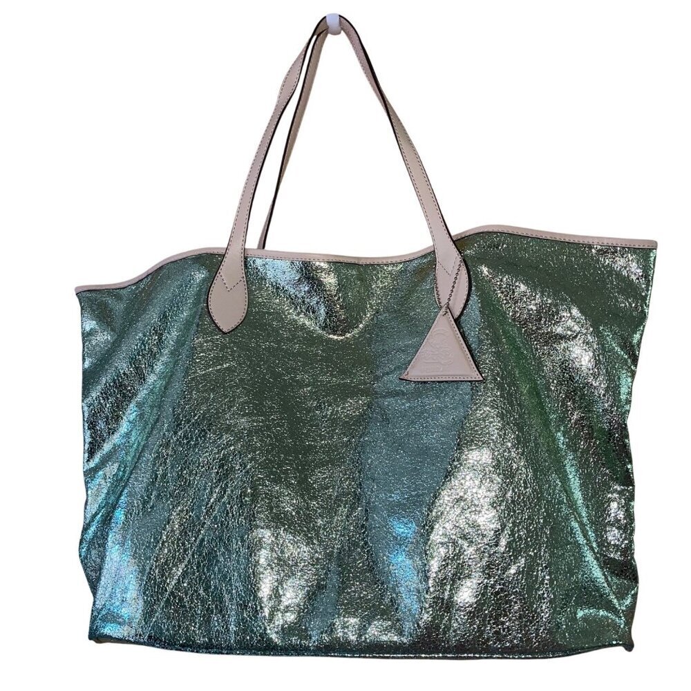 Sorial Womens Tote Bag Green Metallic Leather Animal Print Casual